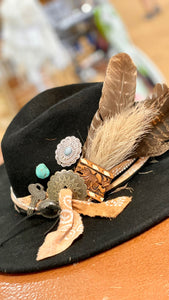 Custom Hat Band with Feathers Bandana Bling Rhinestone Concho Succulents Hat Bar
