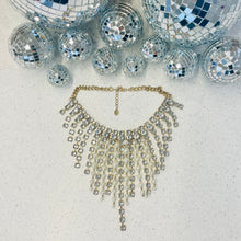 Load image into Gallery viewer, Fringe Fusion: Funky Rhinestone &amp; Pearl Fringe Statement Necklace
