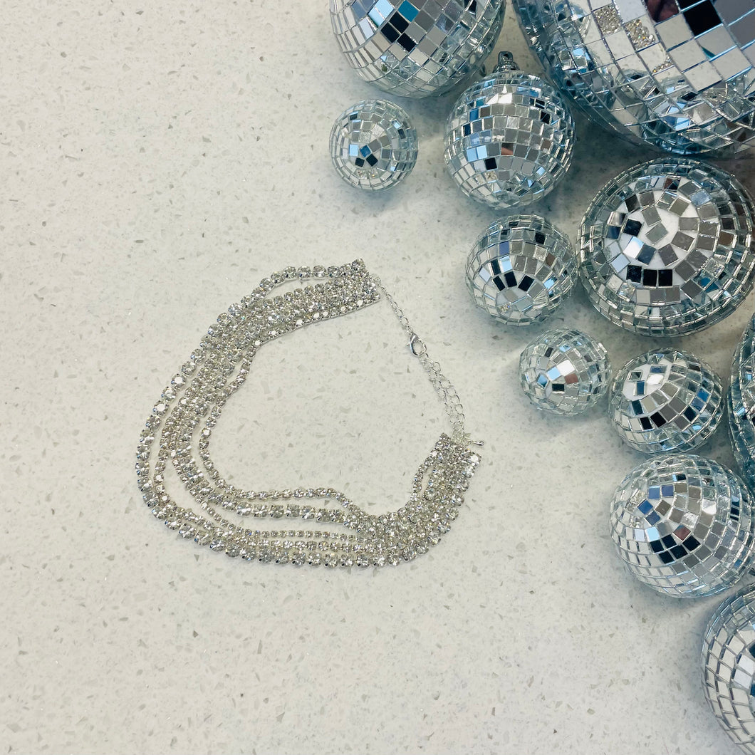 Radiant Elegance: 5-Layered Rhinestone Necklace for Enchanting Holiday Glamour