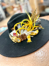 Load image into Gallery viewer, Custom Styled Black Wide Brim Hat Boho Western Women&#39;s Flea Market Round Top
