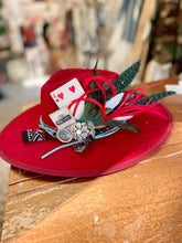 Load image into Gallery viewer, Custom Styled Red Wide Brim Hat Boho Western Women&#39;s Flea Market Round Top
