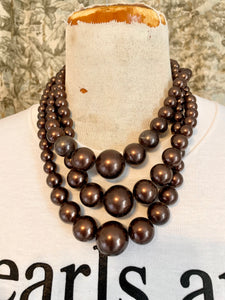 Brown 3 Strand Pearl Necklace