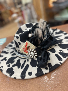 Custom Styled Cowprint Wide Brim Hat Boho Western Women's Flea Market Round Top