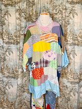 Load image into Gallery viewer, Vintage Quilt Tunic Top Bright Colors Handmade Bohemian Gypsy Style Festival Quilt Top Vintage Patchwork Quilt Top handmade / grandmas garden quilt dress / long quilt dress Quilt Patchwork Dress / Vintage Patchwork Quilt / Farm Dress
