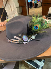 Load image into Gallery viewer, Custom Styled Grey Wide Brim Hat Boho Western Women&#39;s Flea Market Round Top
