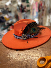 Load image into Gallery viewer, Custom Styled Orange Wide Brim Hat Boho Western Women&#39;s Flea Market Round Top
