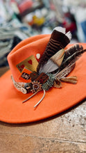 Load image into Gallery viewer, Custom Styled Orange Wide Brim Hat Boho Western Women&#39;s Flea Market Round Top
