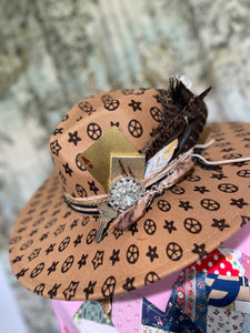 Camel and Brown Designer Inspired Custom Styled Wide Brim Hat Boho Western Women's Flea Market Round Top