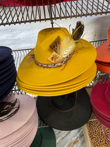 Custom Styled Mustard Yellow Wide Brim Hat Boho Western Women's Flea Market Round Top