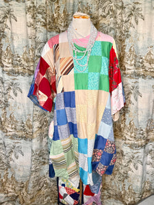 Vintage Quilt Tunic Top Big Bright Squares  Handmade Bohemian Gypsy Style Festival Quilt Top Vintage Patchwork Quilt Top handmade / grandmas garden quilt dress / long quilt dress Quilt Patchwork Dress / Vintage Patchwork Quilt / Farm Dress