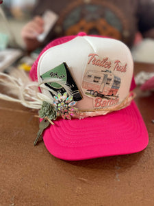 Custom Feathers Trucker Cap, Feather Foam Front, Pheasant Western Hat Hot Pink Cap