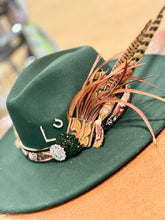 Load image into Gallery viewer, Custom Hat Band with Feathers Bandana Bling Rhinestone Concho Succulents Hat Bar
