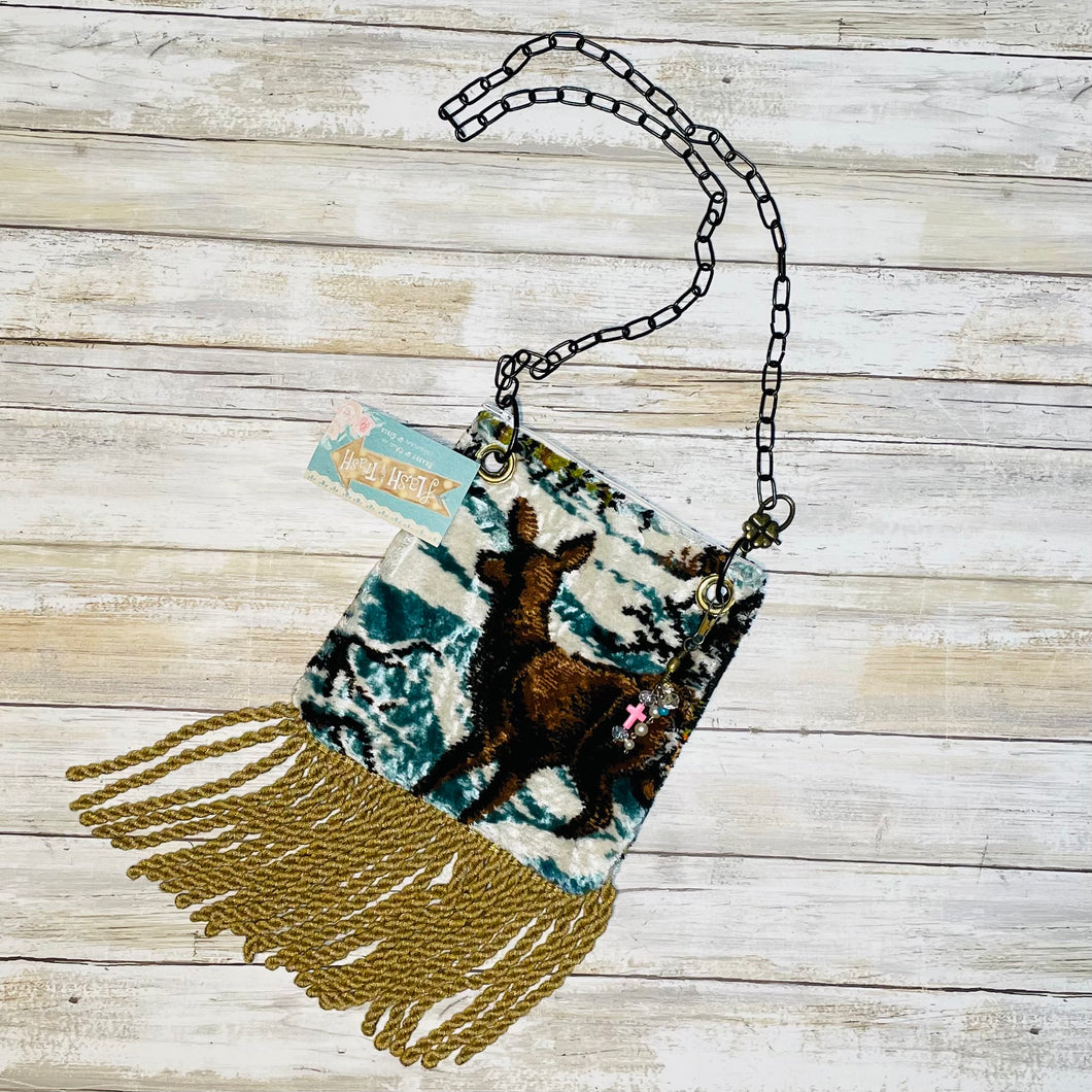 Deer in a Wintry Woods Upcycled Vintage Velvet Fanny Pack Purse