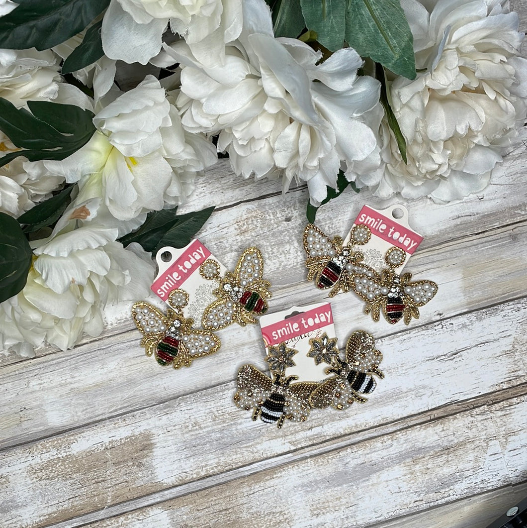 Busy Bee’s Pearls, Rhinestones and Beads Earrings